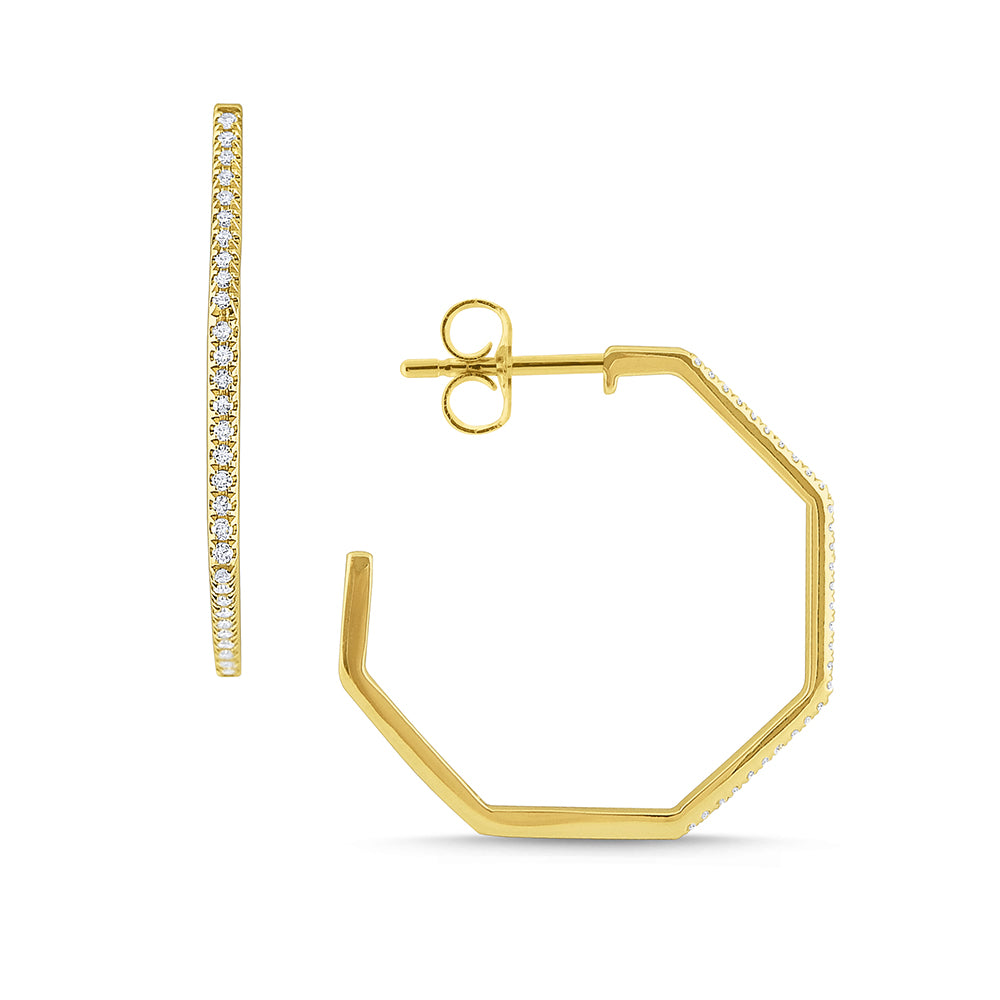 14kt Gold and Diamond Facet Hoop Earrings