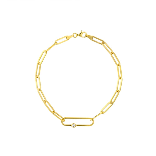 14kt Gold Paper Clip Diamond Anchor Bracelet