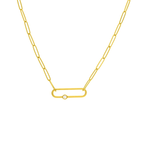 14kt Gold and Diamond Anchor Paper Clip Necklace