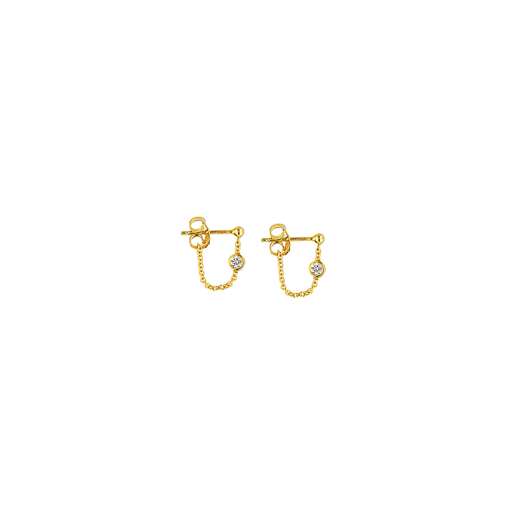 14kt Gold and Bezel Diamond Chain Loop Earrings